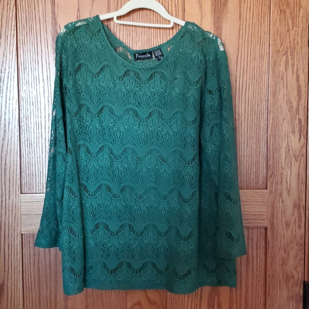 Top, lace-type, green, layering piece